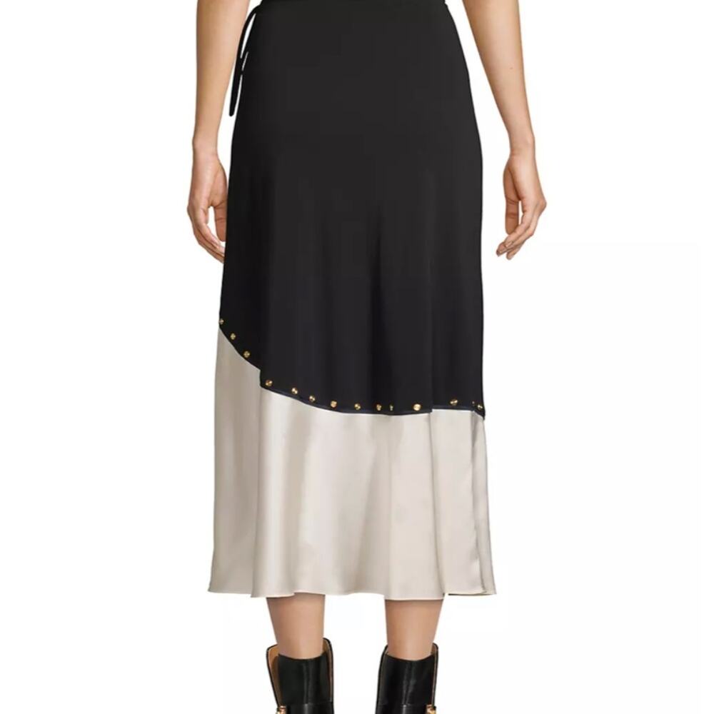 NWT Tory Burch mixed material black white silk wrap skirt midi maxi coquette - Picture 2 of 16